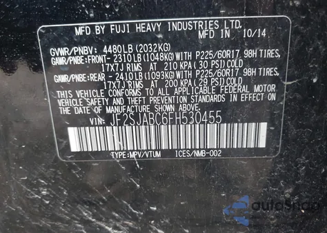 2015 Subaru Forester 2.5I from USA, damaged, VIN JF2SJABC6FH530455
